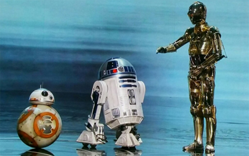 C3PO R2D2 e BB8 no Oscar 2016
