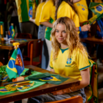 Milly Alcock, Craig Gillespie, Ana Nogueira e Peter Safran desembarcam no Rio de Janeiro e curtem o primeiro jogo do Brasil